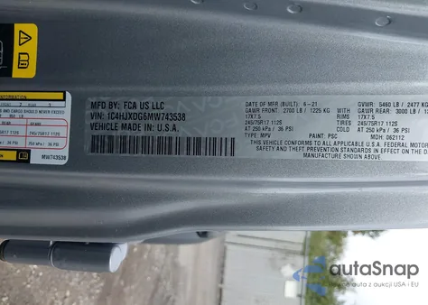 2021 Jeep Wrangler Unlimited Sport S 4X4 z USA, uszkodzony, nr VIN 1C4HJXDG6MW743538